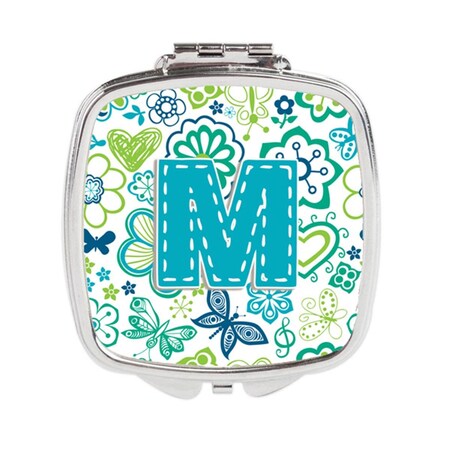 Carolines Treasures Letter M Flowers and Butterflies Teal Blue Compact Mirror CJ2006-MSCM